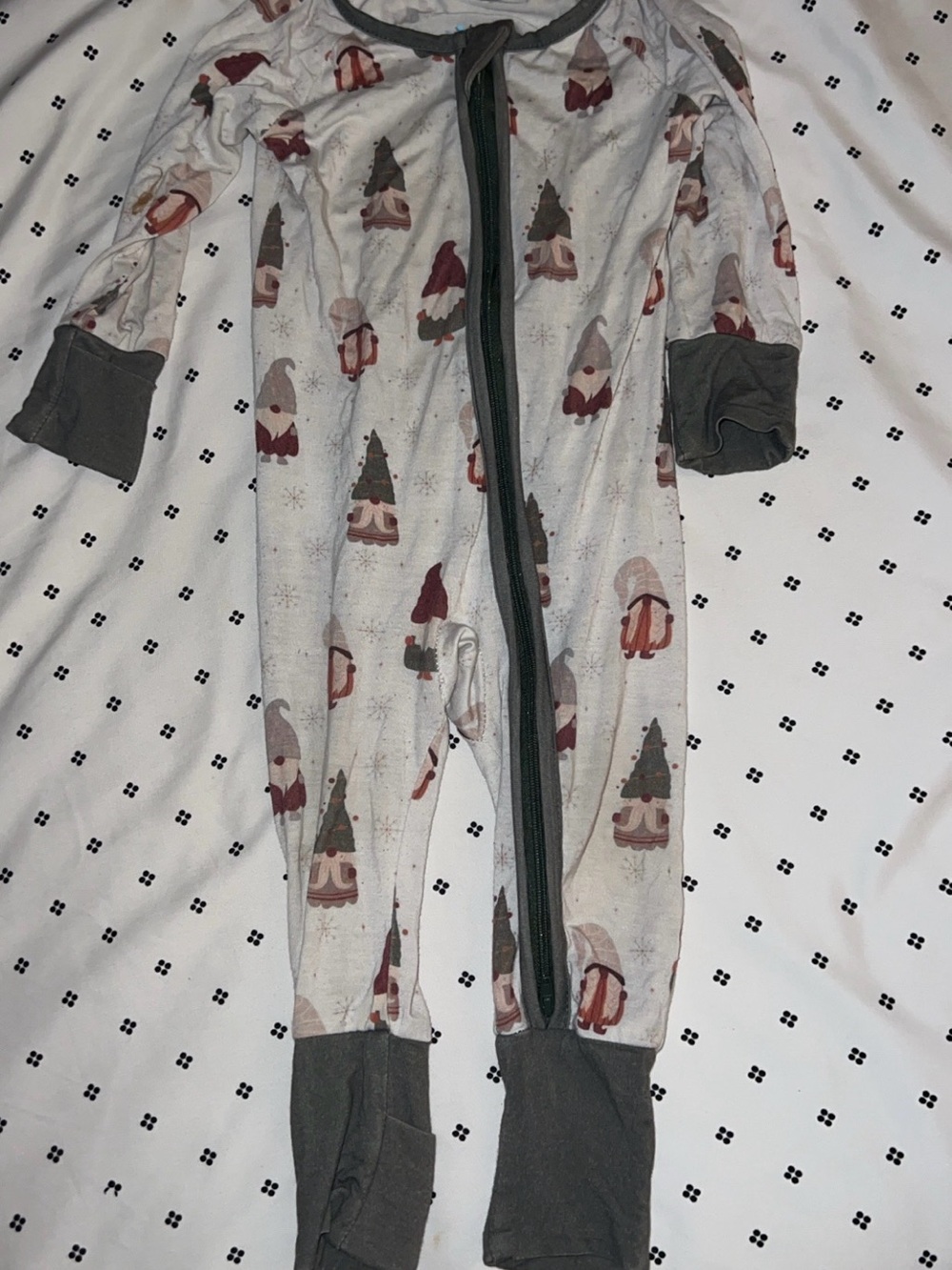 Baby Footie One-Piece in Cream with Forest Gnome Print